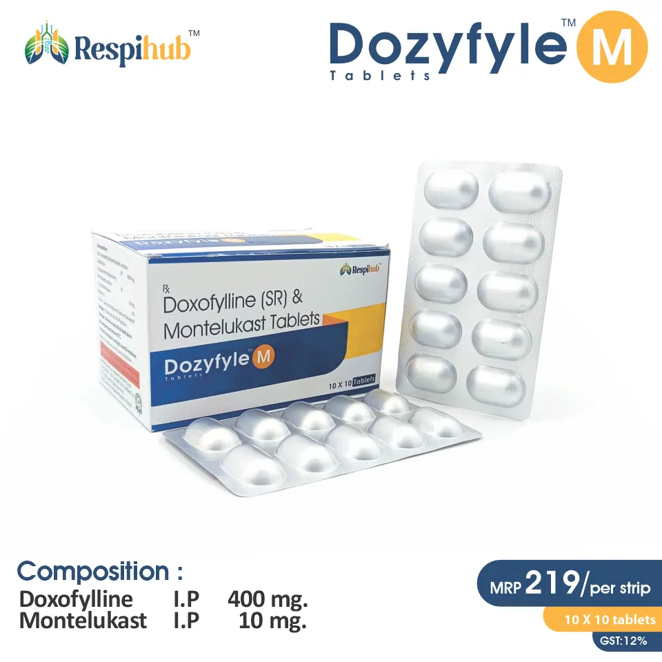 Doxofylline (400mg) + Montelukast (10mg) Tablet at Best Price in PCD Pharma Franchise for Bronchodilator and Asthma, Allergic Rhinitis.